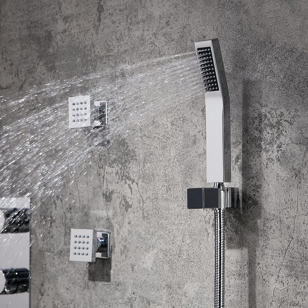 HMR - Ceiling Mounted Rain Shower System with Handheld Shower and 6 Body Sprays in with LED