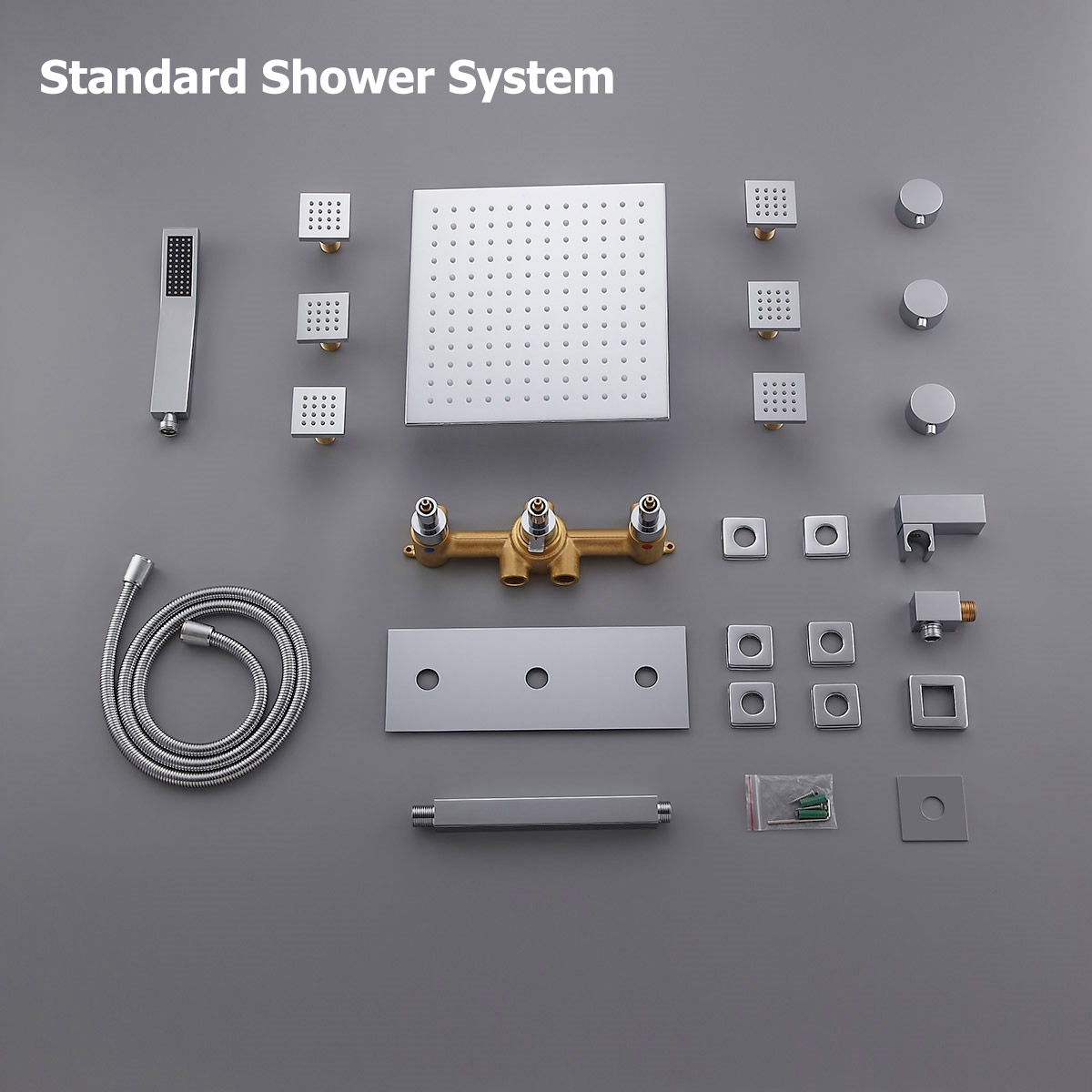 HMR - Ceiling Mounted Rain Shower System with Handheld Shower and 6 Body Sprays in with LED