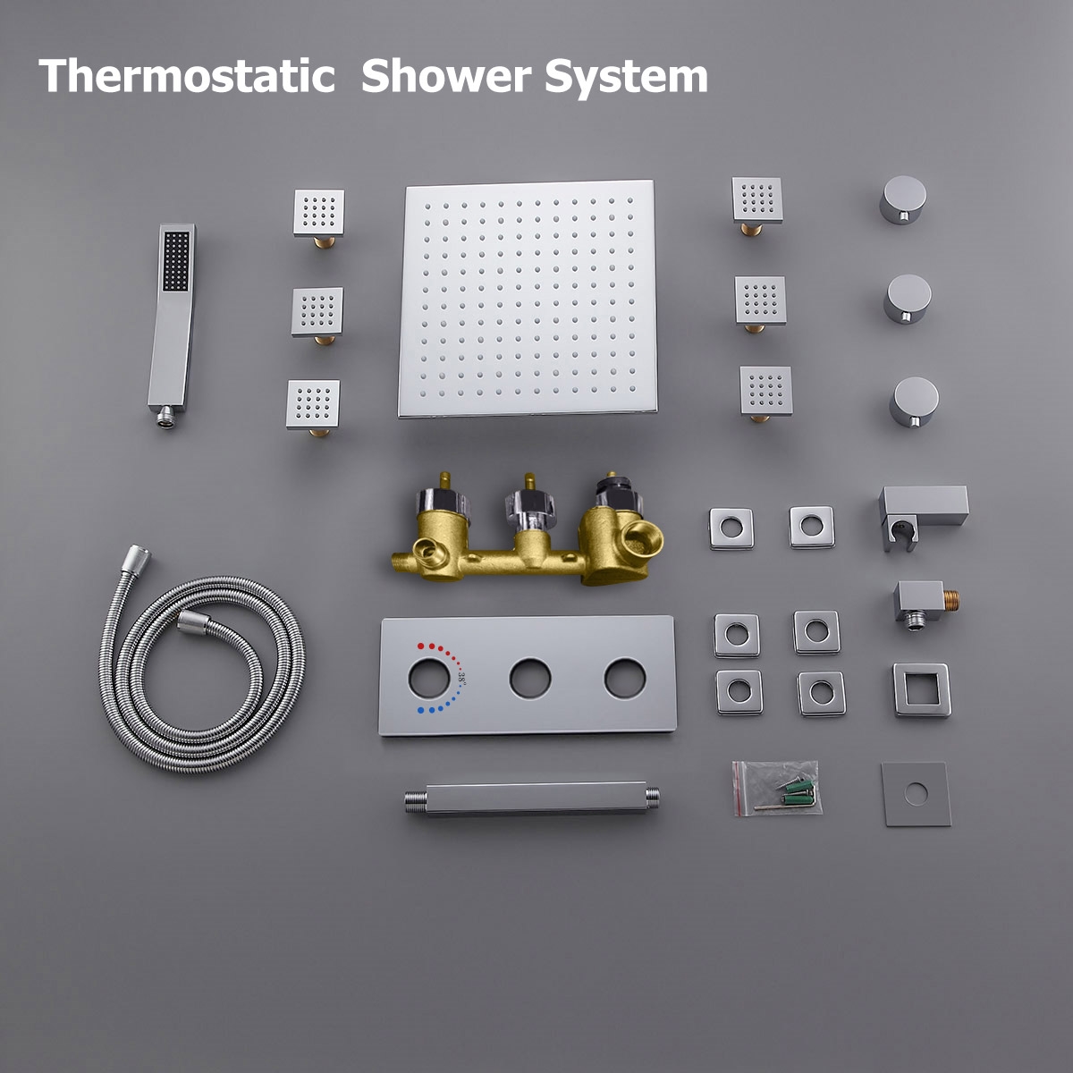 HMR - Ceiling Mounted Rain Shower System with Handheld Shower and 6 Body Sprays in with LED
