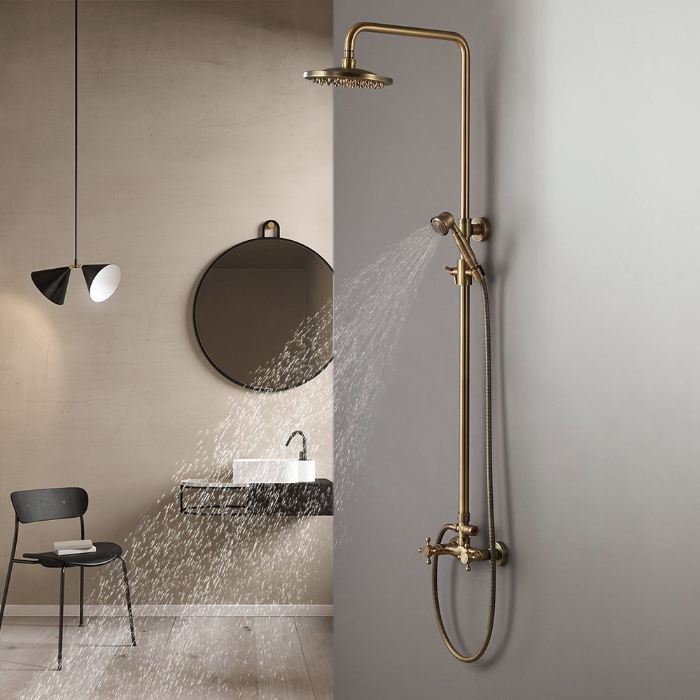 HMR - Two Handle Round Rainshower Shower Fixture in Antique Brass