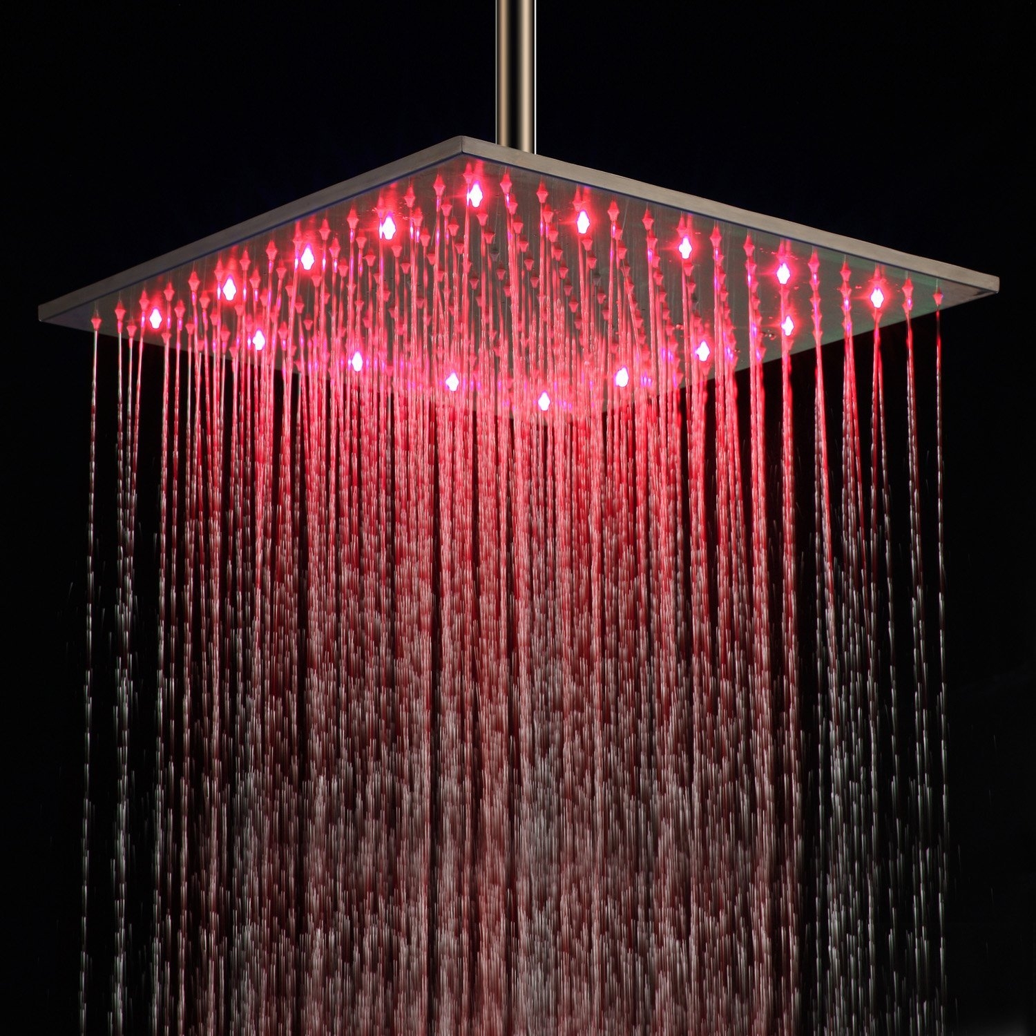 HMR - 16" LED Square Rain Showerhead in Brushed Nickel, Stainless Steel