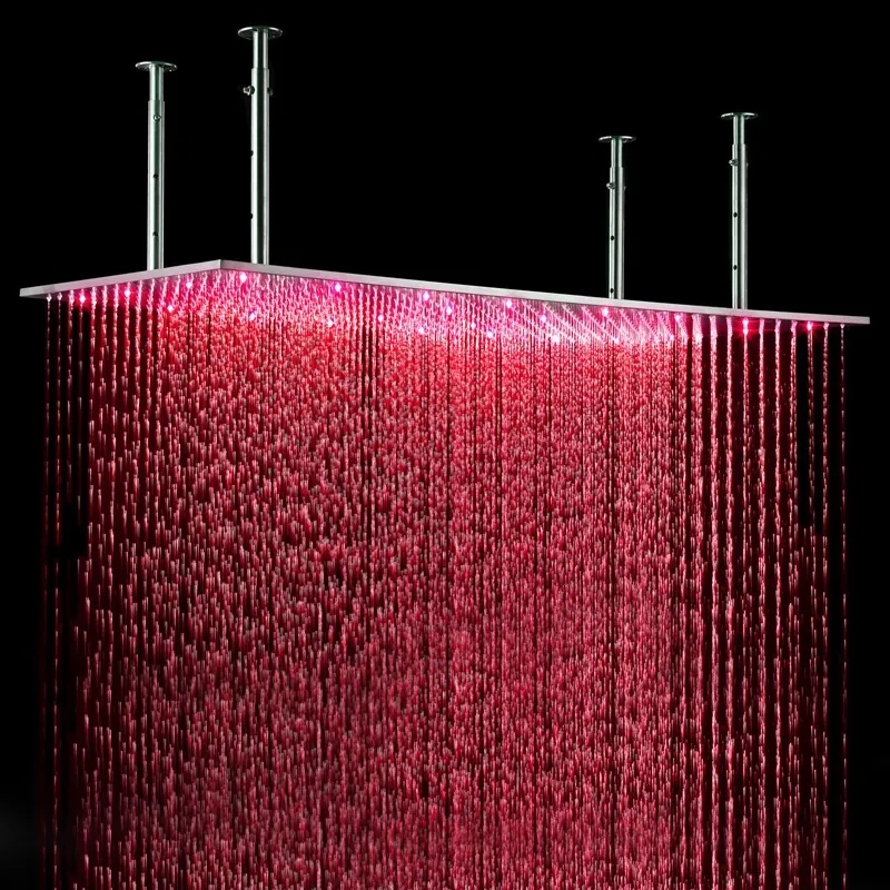 HMR Modern Luxurious 20"x40" Ceiling Mounted Rain Shower Head with LED - Brushed Nickel, Stainless Steel