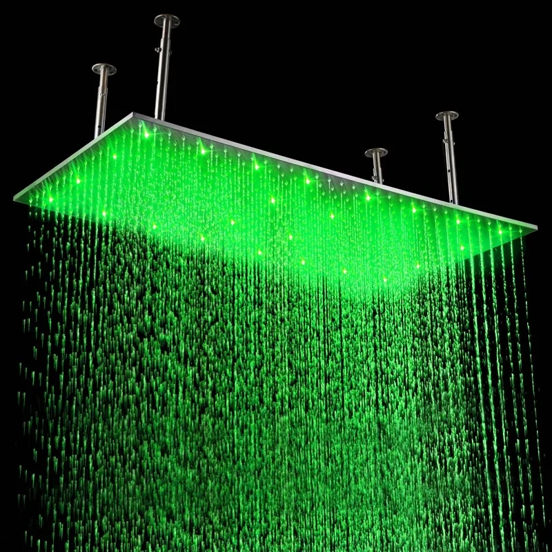 HMR Modern Luxurious 20"x40" Ceiling Mounted Rain Shower Head with LED - Brushed Nickel, Stainless Steel