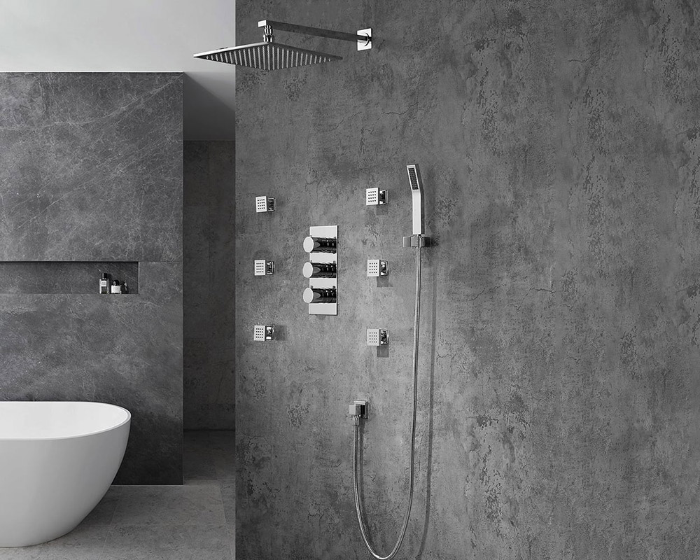 HMR Wall Mount LED Standard Shower Set with Hand Shower & Body Spray Jets - Polished Chrome