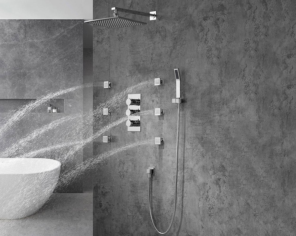 HMR Wall Mount LED Standard Shower Set with Hand Shower & Body Spray Jets - Polished Chrome