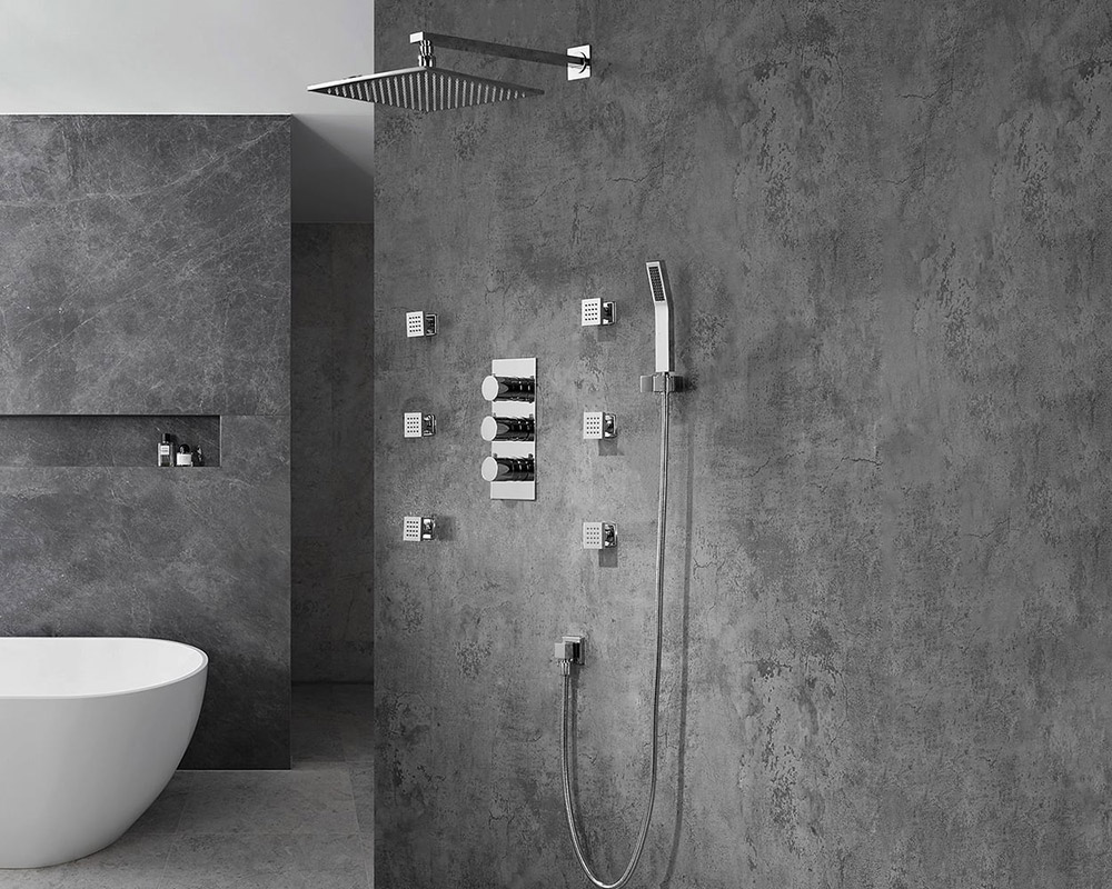 HMR - Wall Mount LED Thermostatic Shower Set with Hand Shower & Body Spray Jets