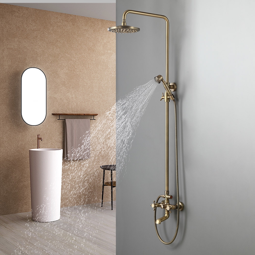 HMR - Rainfall Exposed Shower Fixture with Tub Spout in Antique Brass