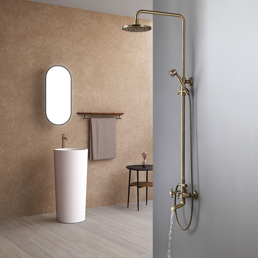 HMR - Rainfall Exposed Shower Fixture with Tub Spout in Antique Brass