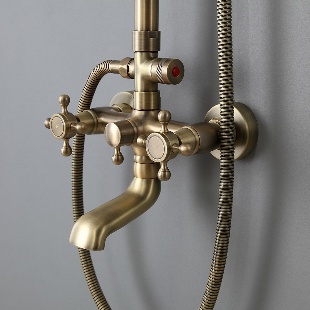 HMR - Rainfall Exposed Shower Fixture with Tub Spout in Antique Brass