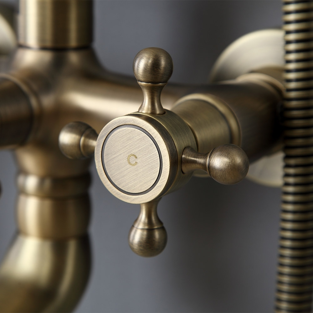 HMR - Rainfall Exposed Shower Fixture with Tub Spout in Antique Brass