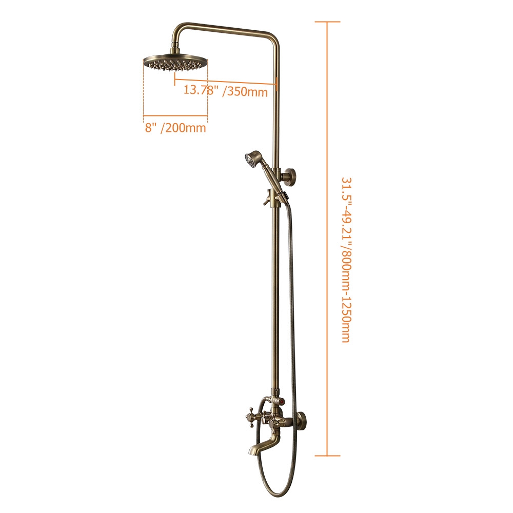HMR - Rainfall Exposed Shower Fixture with Tub Spout in Antique Brass
