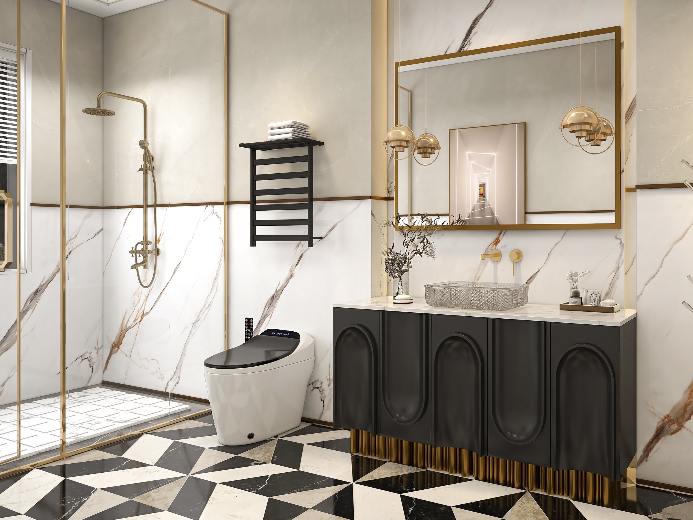 HMR - Rainfall Exposed Shower Fixture with Tub Spout in Antique Brass