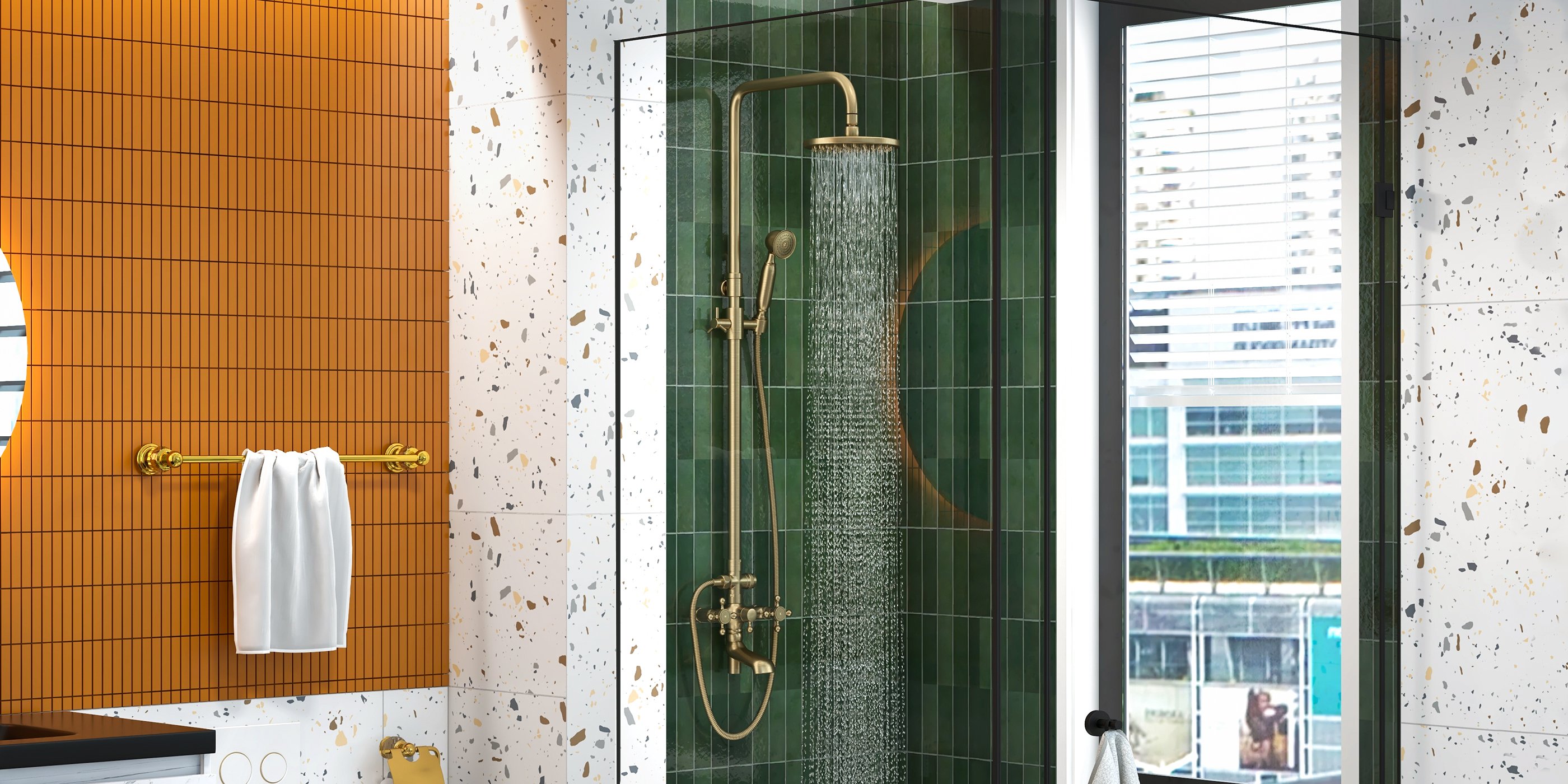 HMR - Rainfall Exposed Shower Fixture with Tub Spout in Antique Brass