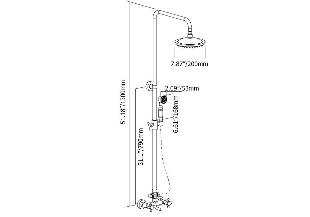 HMR - Rainfall Exposed Shower Fixture with Tub Spout in Antique Brass