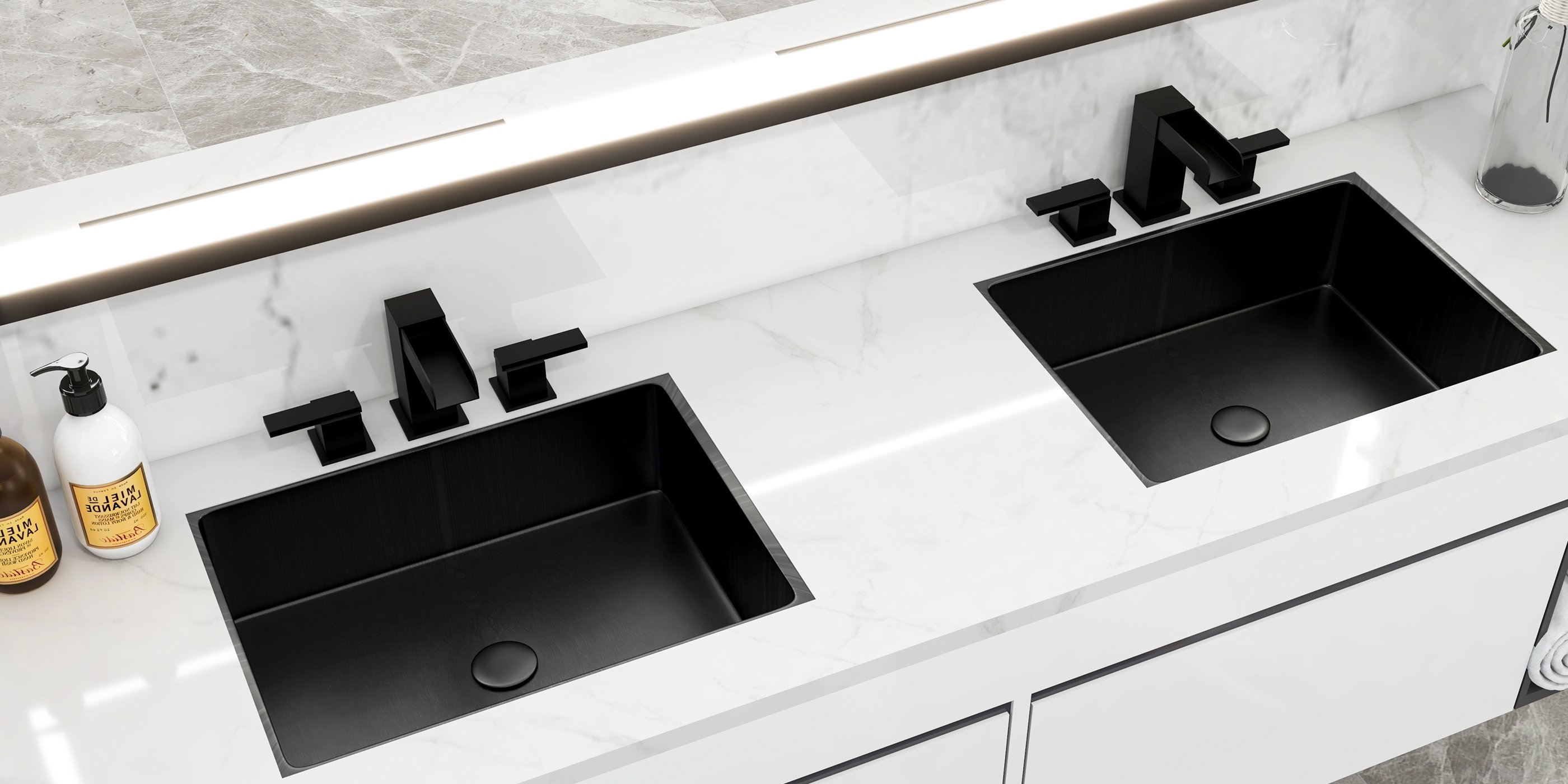 HMR - Double Handle Right-Angled Bathroom Sink Faucet in Matte Black