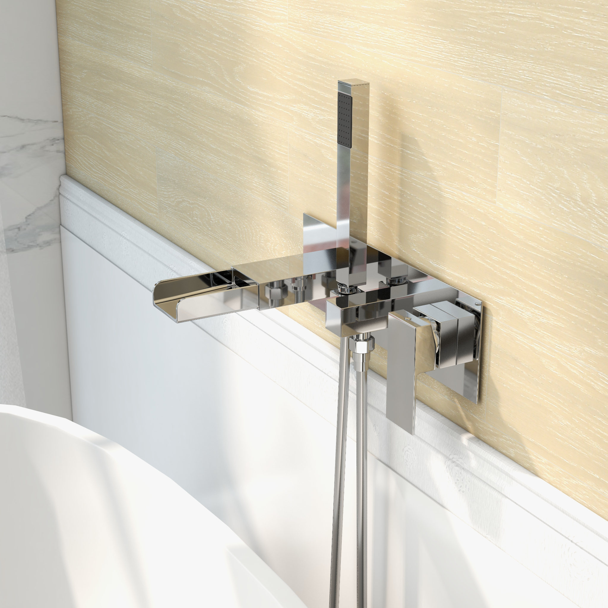 HMR - Mill Wall-Mount Tub Filler Faucet in Chrome, Solid Brass