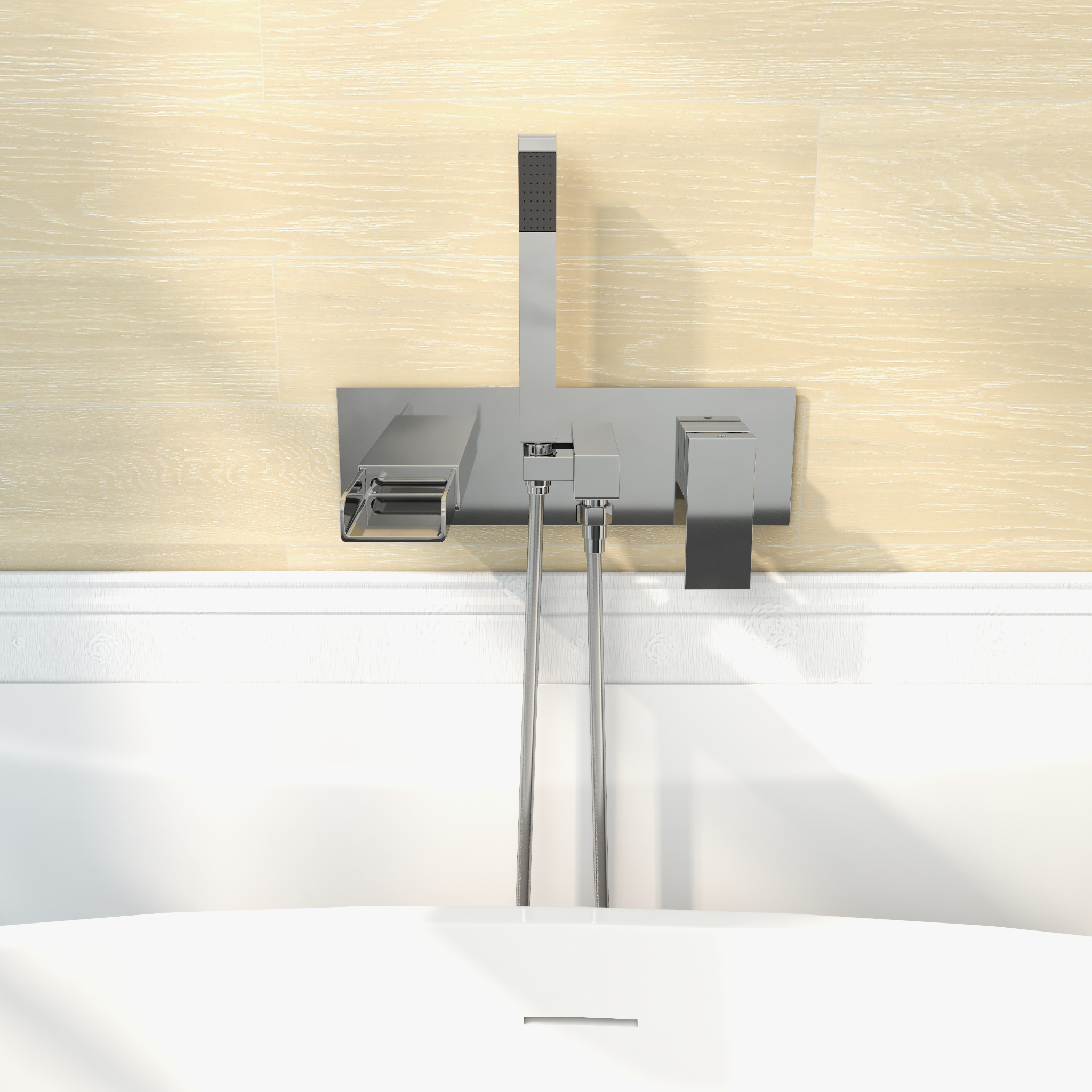 HMR - Mill Wall-Mount Tub Filler Faucet in Chrome, Solid Brass