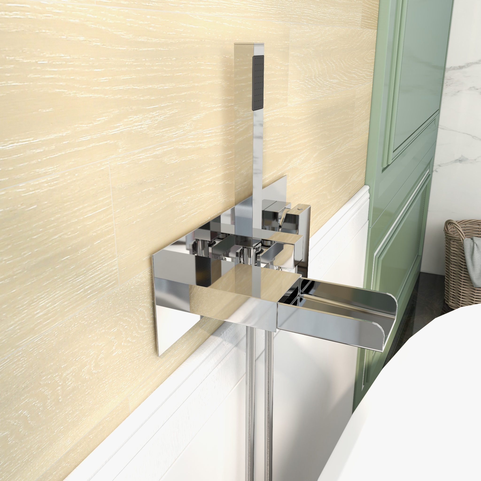 HMR - Mill Wall-Mount Tub Filler Faucet in Chrome, Solid Brass