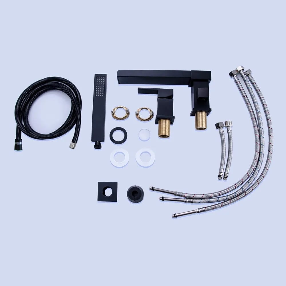 HMR - MILL Deck-Mount Waterfall Faucet with Handshower in Matte Black