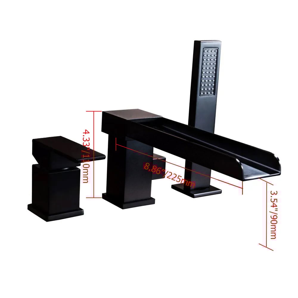 HMR - MILL Deck-Mount Waterfall Faucet with Handshower in Matte Black