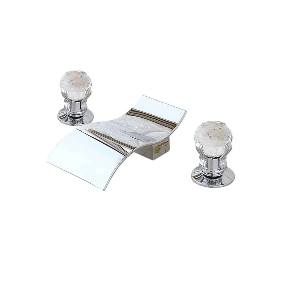 HMR - Deck Mount Bathroom Sink Faucet with 2 Crystal Handles in Solid Brass