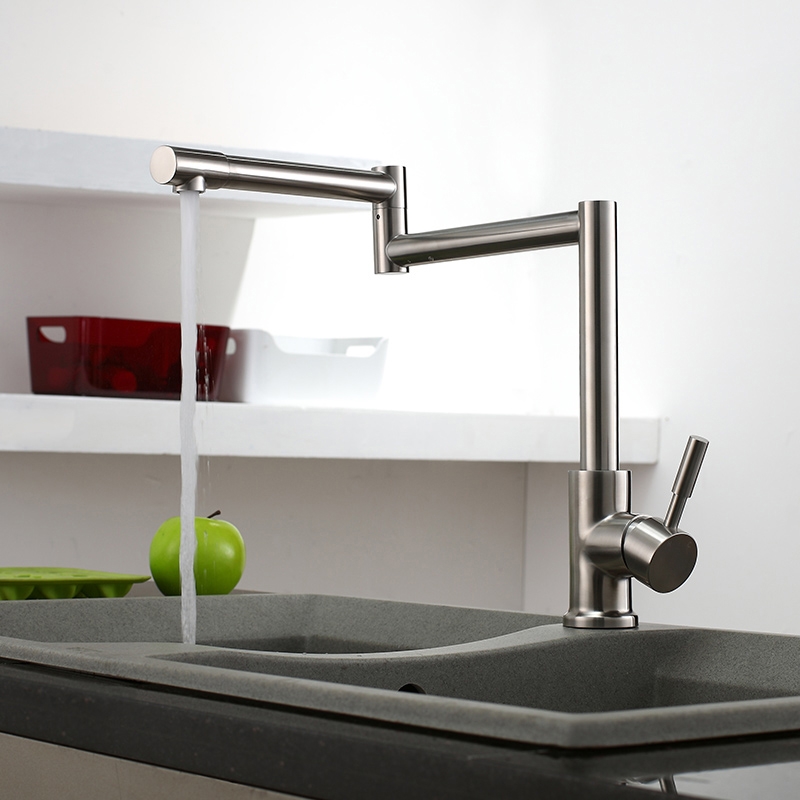 HMR - Brushed Deck-Mount Retractable Pot Filler Kitchen Faucet in Brushed Nickel