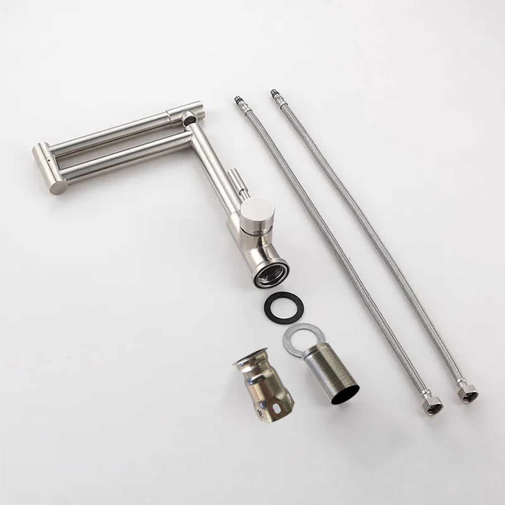 HMR - Brushed Deck-Mount Retractable Pot Filler Kitchen Faucet in Brushed Nickel