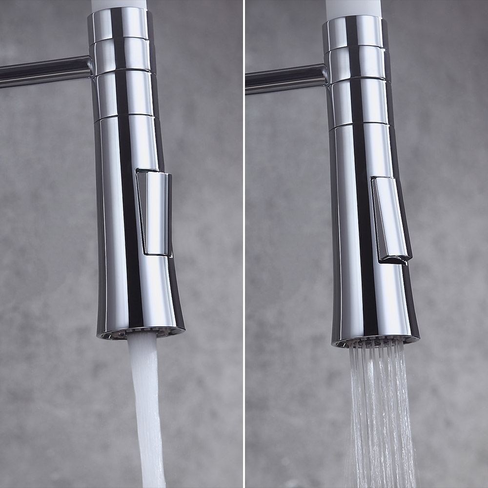 HMR - Single Handle Solid Brass Pull-Down Spray Kitchen Faucet in White