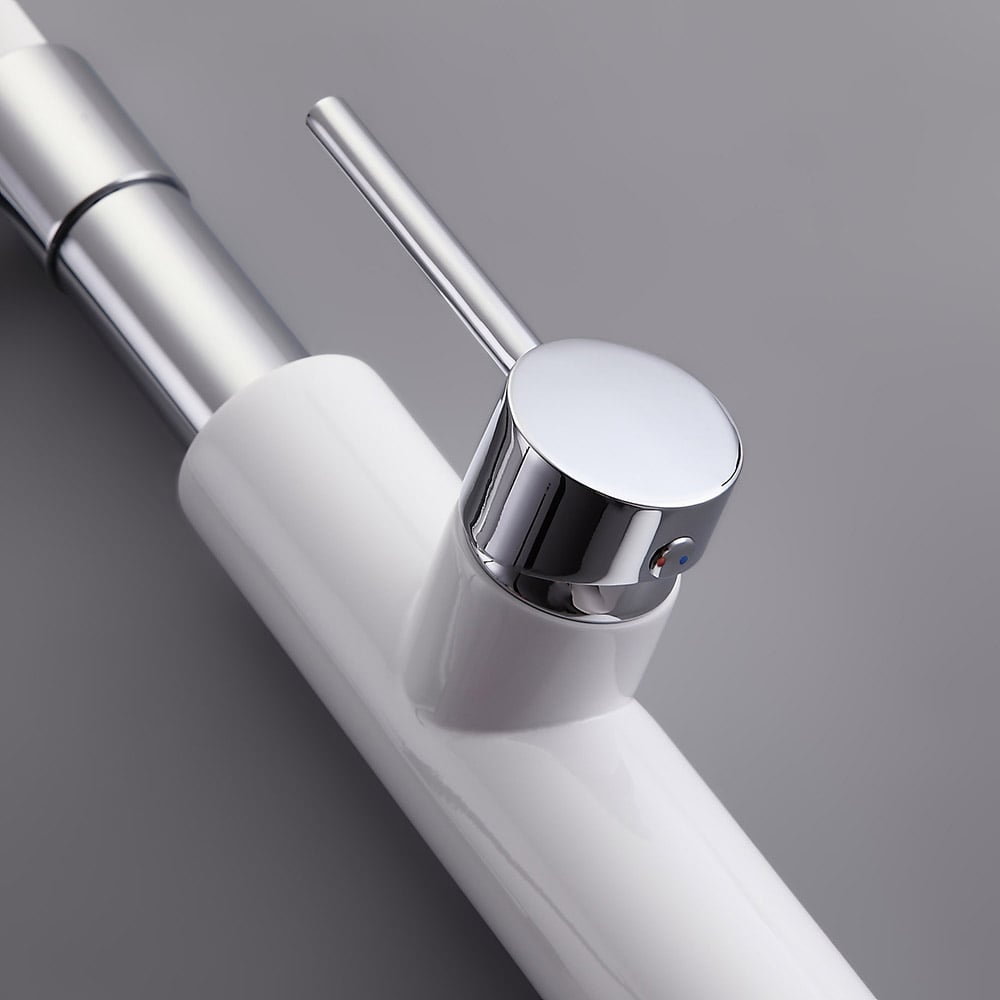 HMR - Single Handle Solid Brass Pull-Down Spray Kitchen Faucet in White