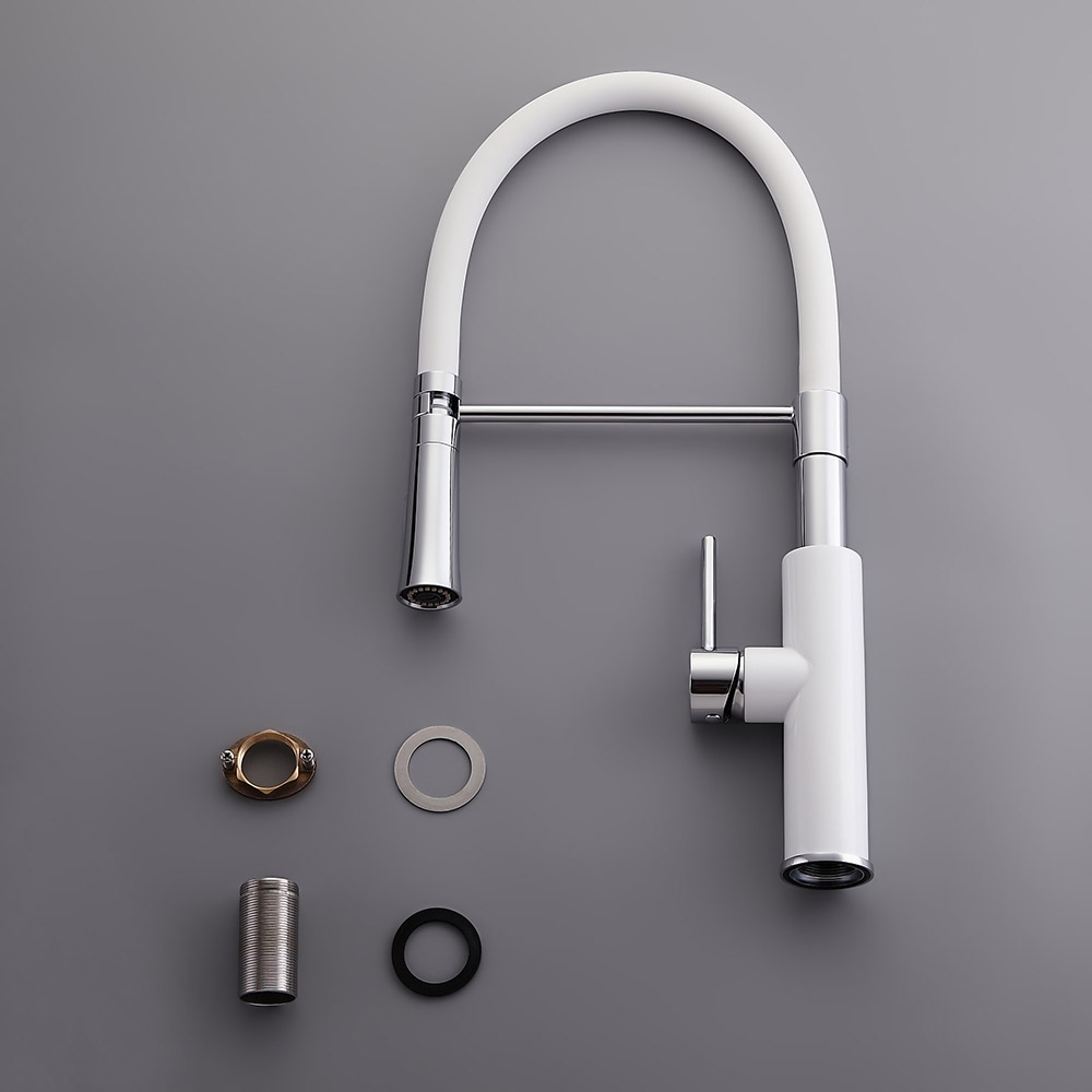 HMR - Single Handle Solid Brass Pull-Down Spray Kitchen Faucet in White