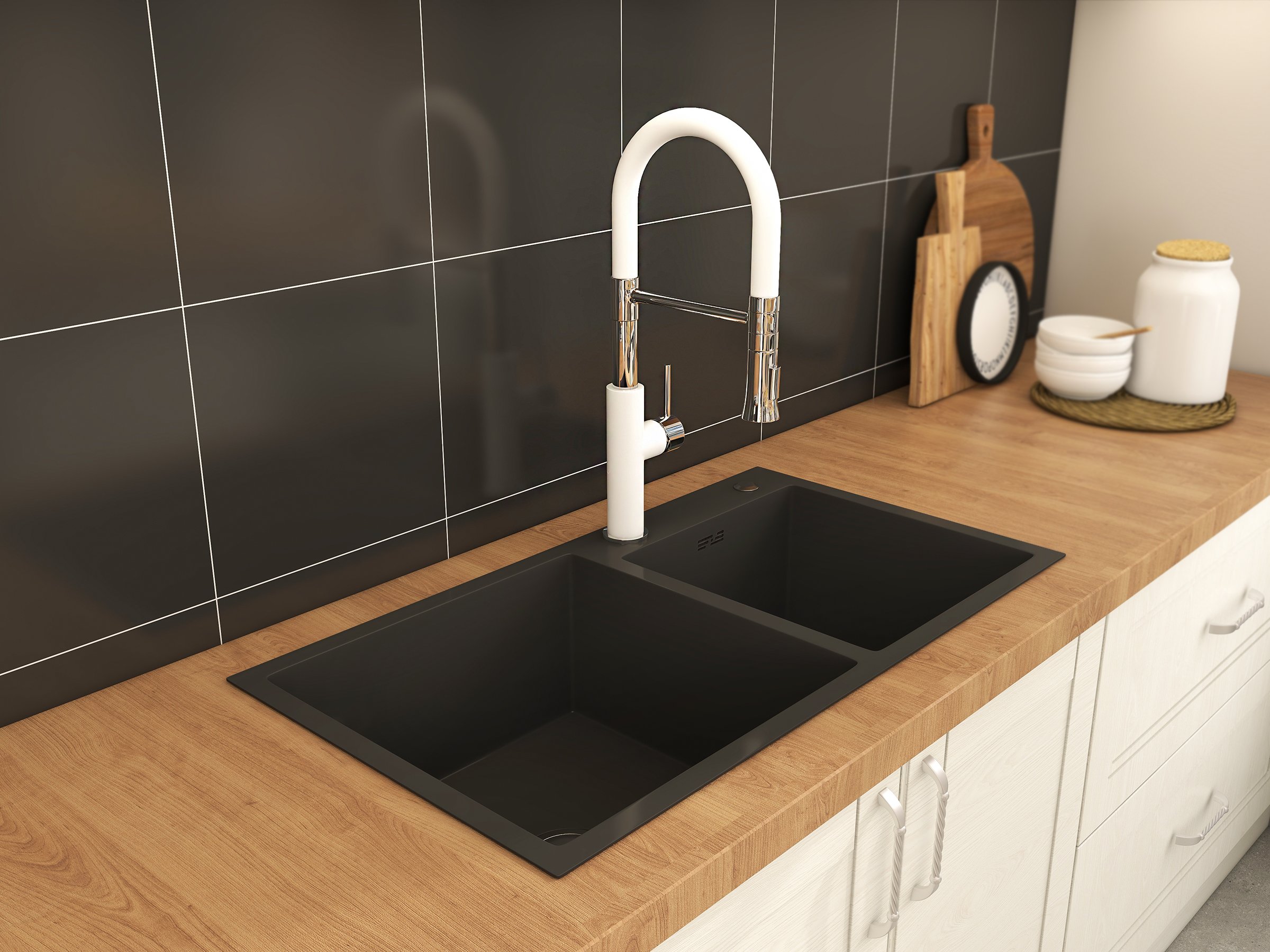 HMR - Single Handle Solid Brass Pull-Down Spray Kitchen Faucet in White