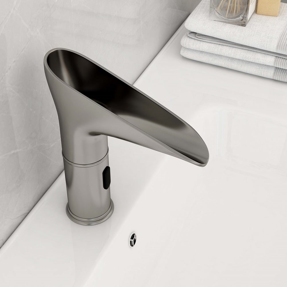HMR - Single Hole Touchless Electronic Bathroom Sink Faucet with LED in Brushed Nickel