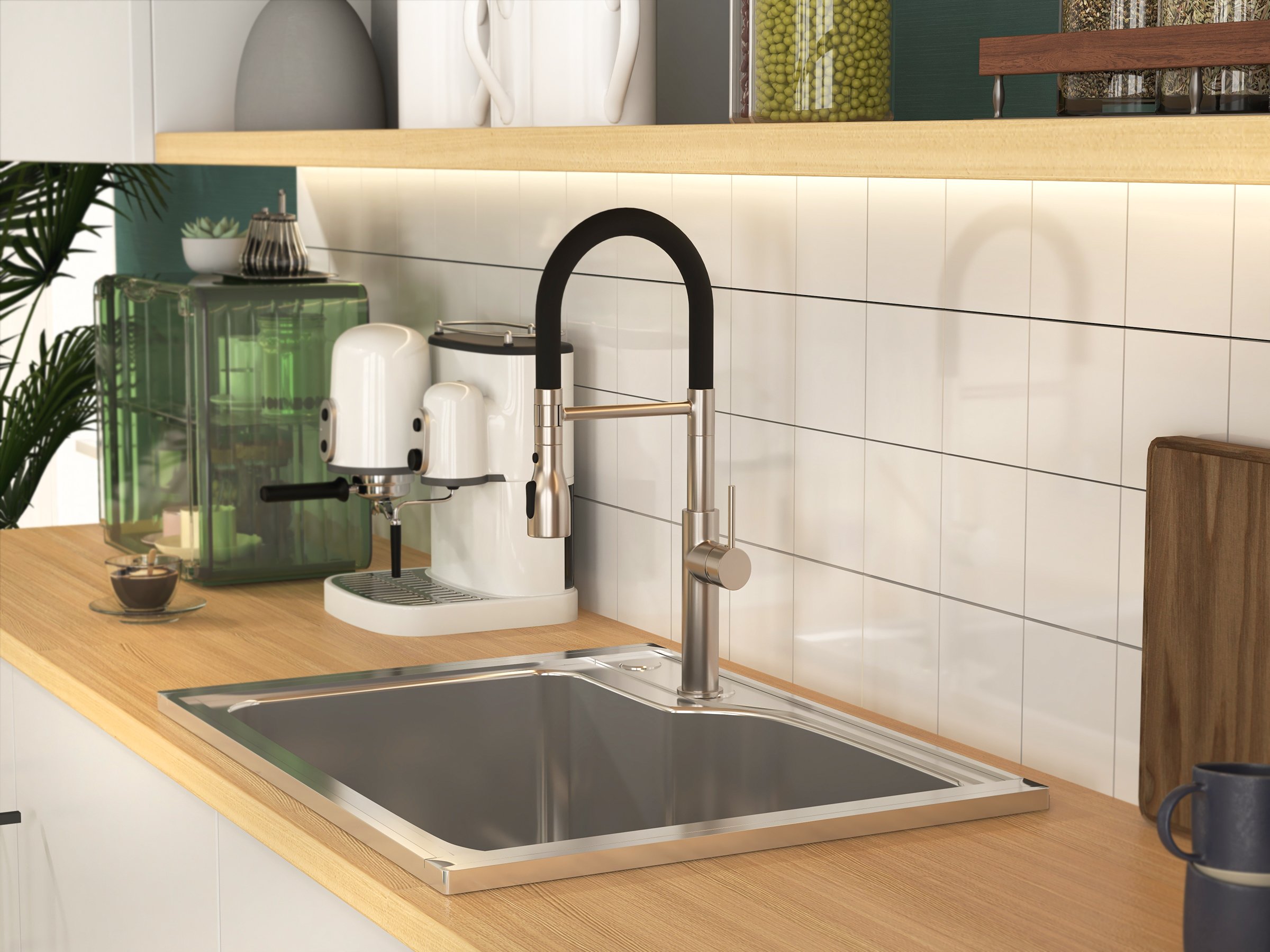 HMR - Contemporary Pull-Out Single Hole 1-Handle Faucet Spout in Brushed Nickel