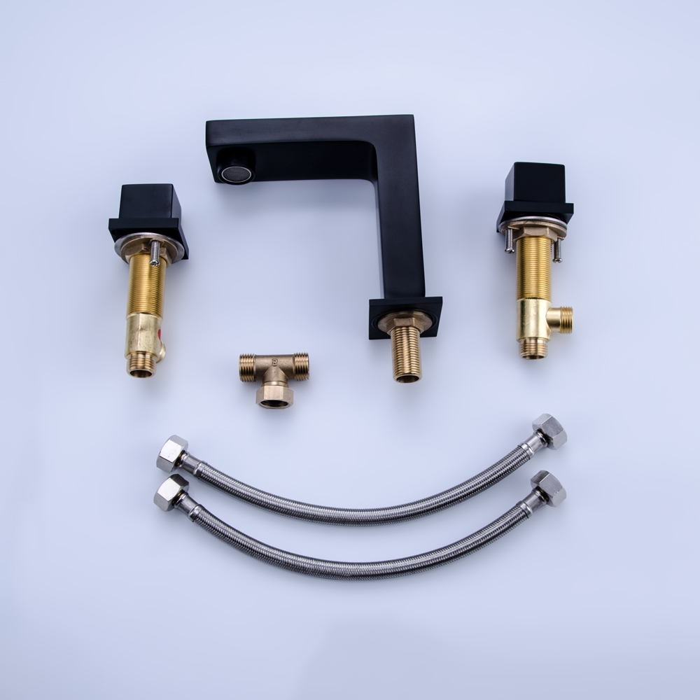 HMR - Vland Double Handles Right-Angle Sink Faucet in Matte Black, Brass