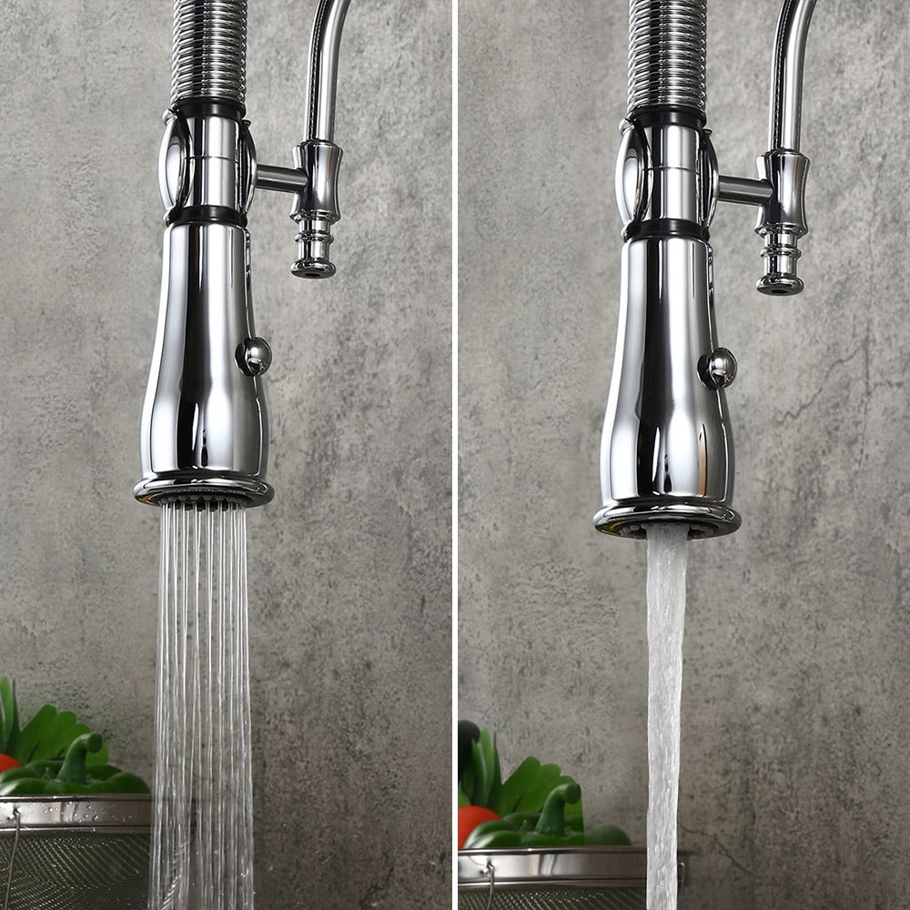 HMR High Arc Dual-Mode Pull-Down Kitchen Faucet Porcelain Handle with Porcelain Handle - Chrome
