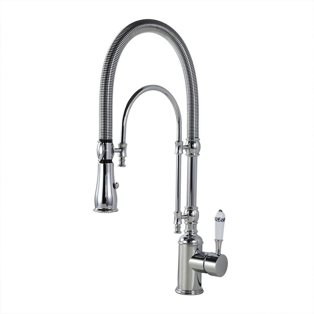 HMR High Arc Dual-Mode Pull-Down Kitchen Faucet Porcelain Handle with Porcelain Handle - Chrome