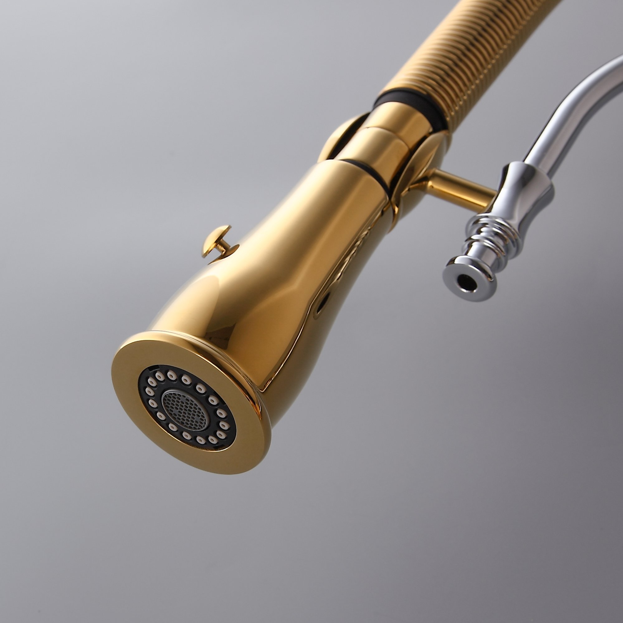 HMR High Arc Dual-Mode Pull-Down Kitchen Faucet Porcelain Handle with Porcelain Handle - Gold/Chrome