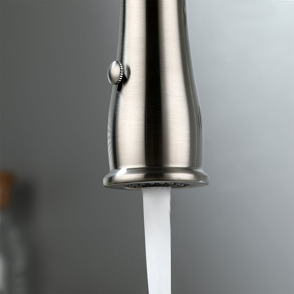 HMR High Arc Dual-Mode Pull-Down Kitchen Faucet Porcelain Handle with Porcelain Handle - Brushed Nickel