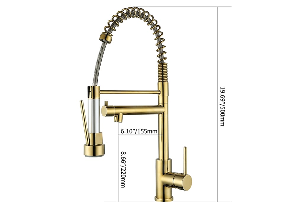 HMR - Brewst Single Hole Double Spout Pull Out Sprayer Kitchen Faucet in Solid Brass