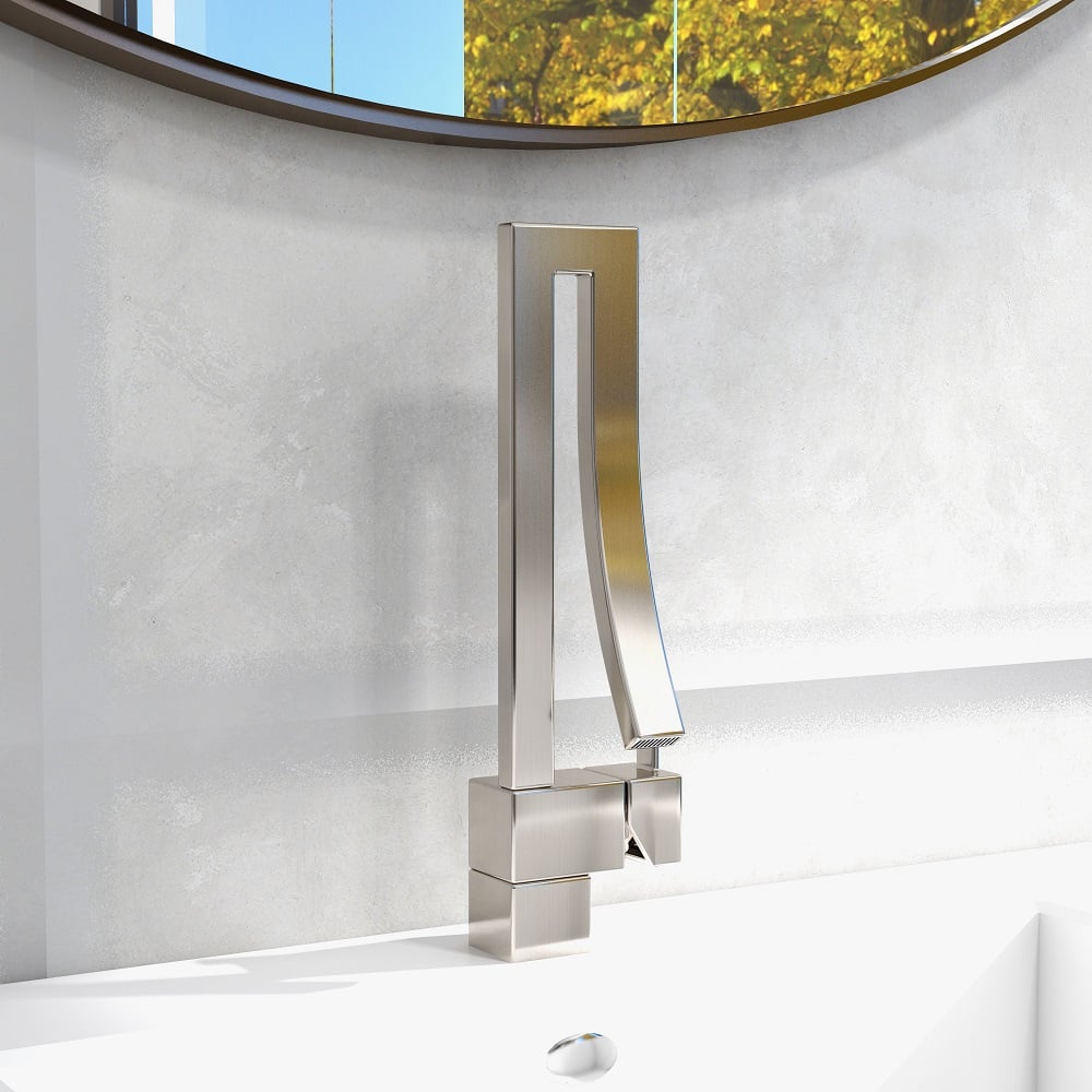 HMR Modern Single Handle 1-Hole Bathroom Sink Faucet with Waterfall Spout Brass - Brushed Nickel