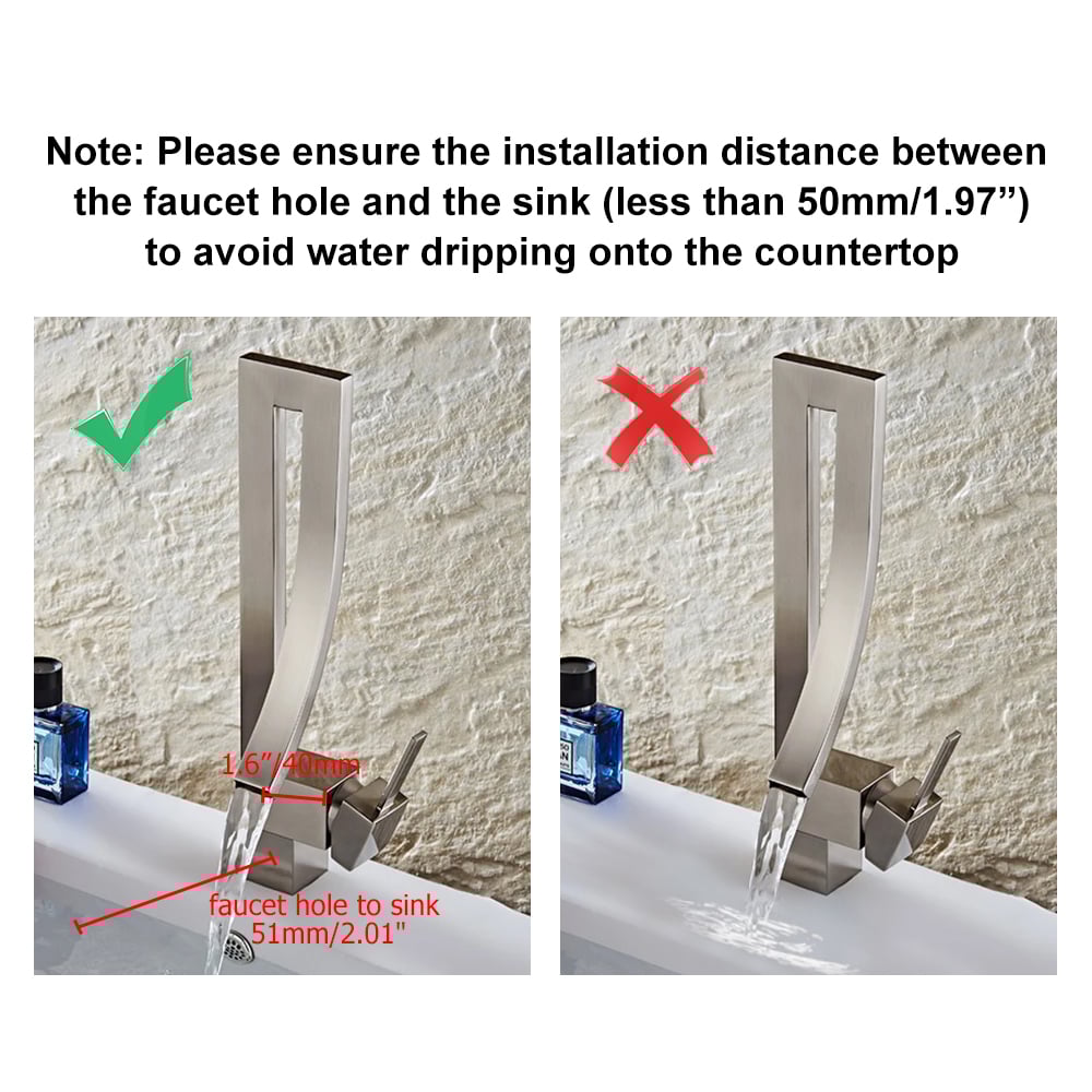 HMR Modern Single Handle 1-Hole Bathroom Sink Faucet with Waterfall Spout Brass - Brushed Nickel