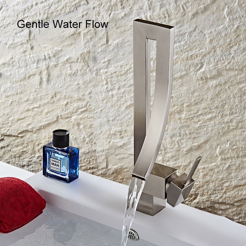 HMR Modern Single Handle 1-Hole Bathroom Sink Faucet with Waterfall Spout Brass - Brushed Nickel