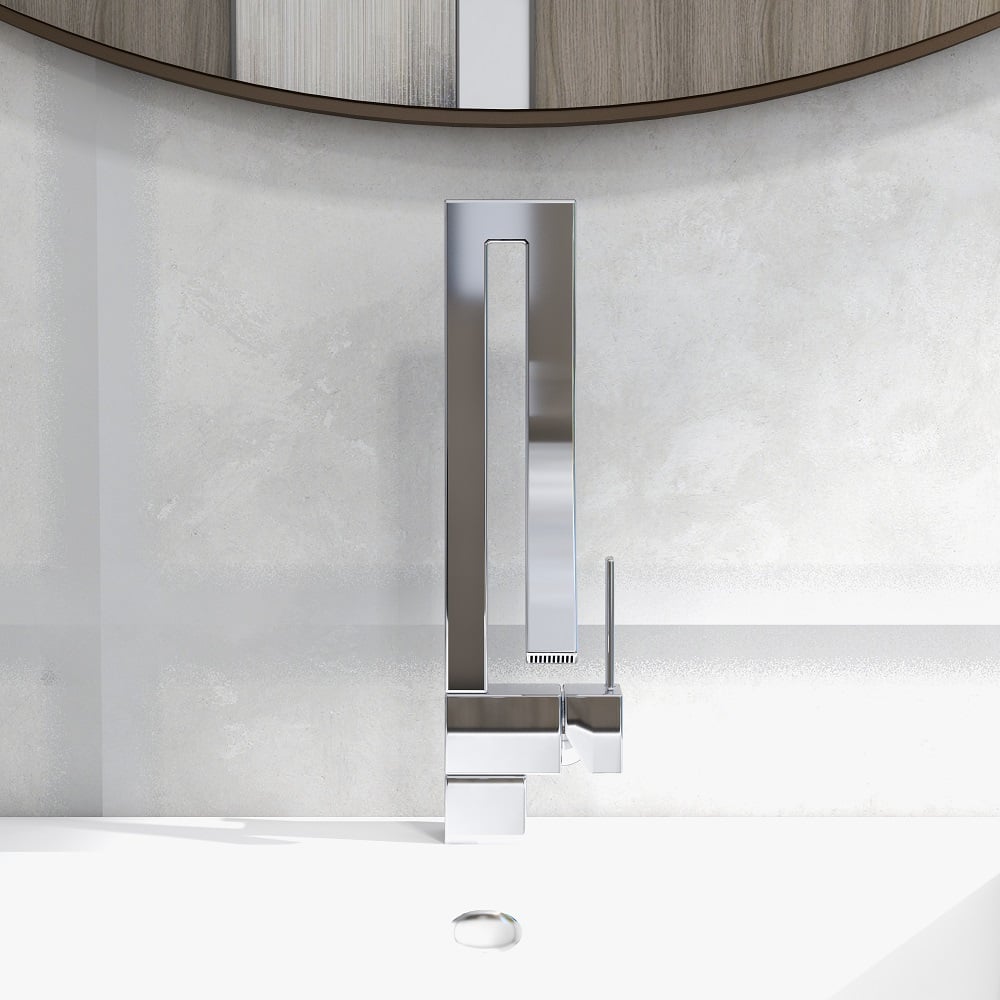 HMR Modern Single Handle 1-Hole Bathroom Sink Faucet with Waterfall Spout Brass - Chrome
