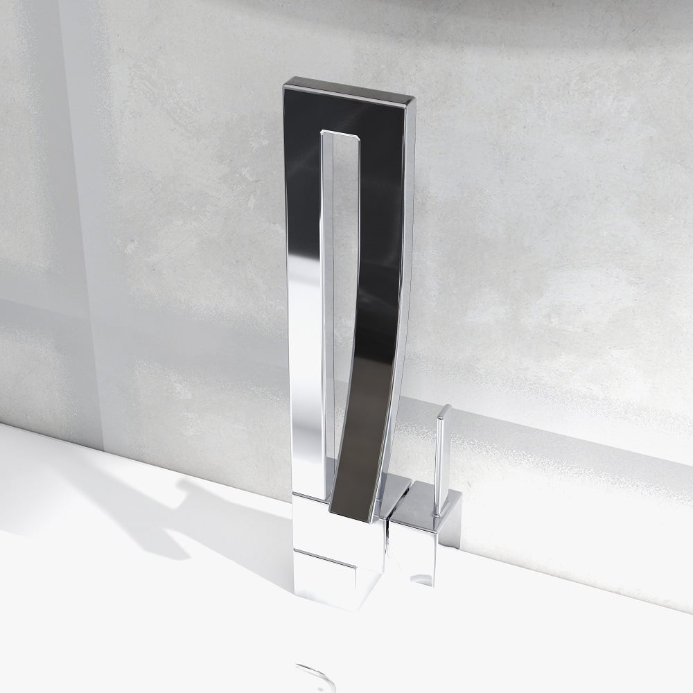 HMR Modern Single Handle 1-Hole Bathroom Sink Faucet with Waterfall Spout Brass - Chrome