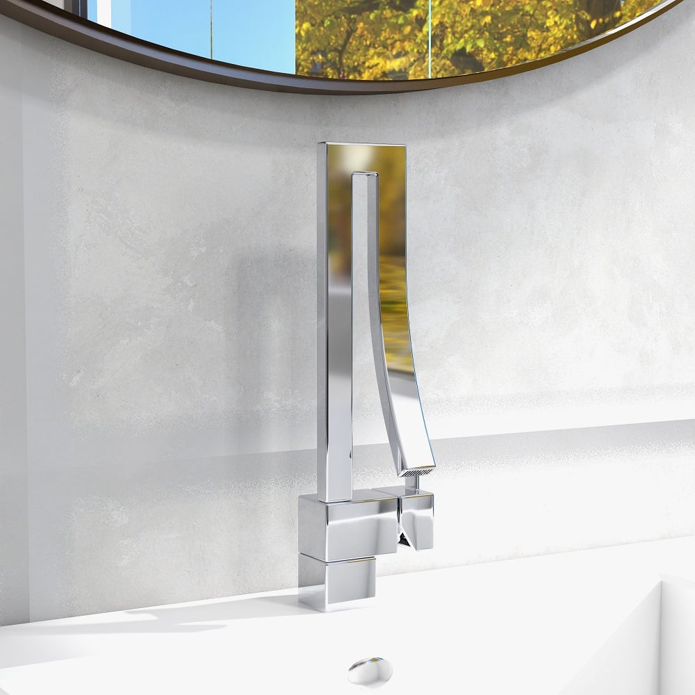 HMR Modern Single Handle 1-Hole Bathroom Sink Faucet with Waterfall Spout Brass - Chrome