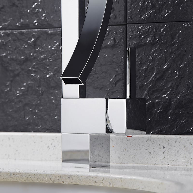HMR Modern Single Handle 1-Hole Bathroom Sink Faucet with Waterfall Spout Brass - Chrome