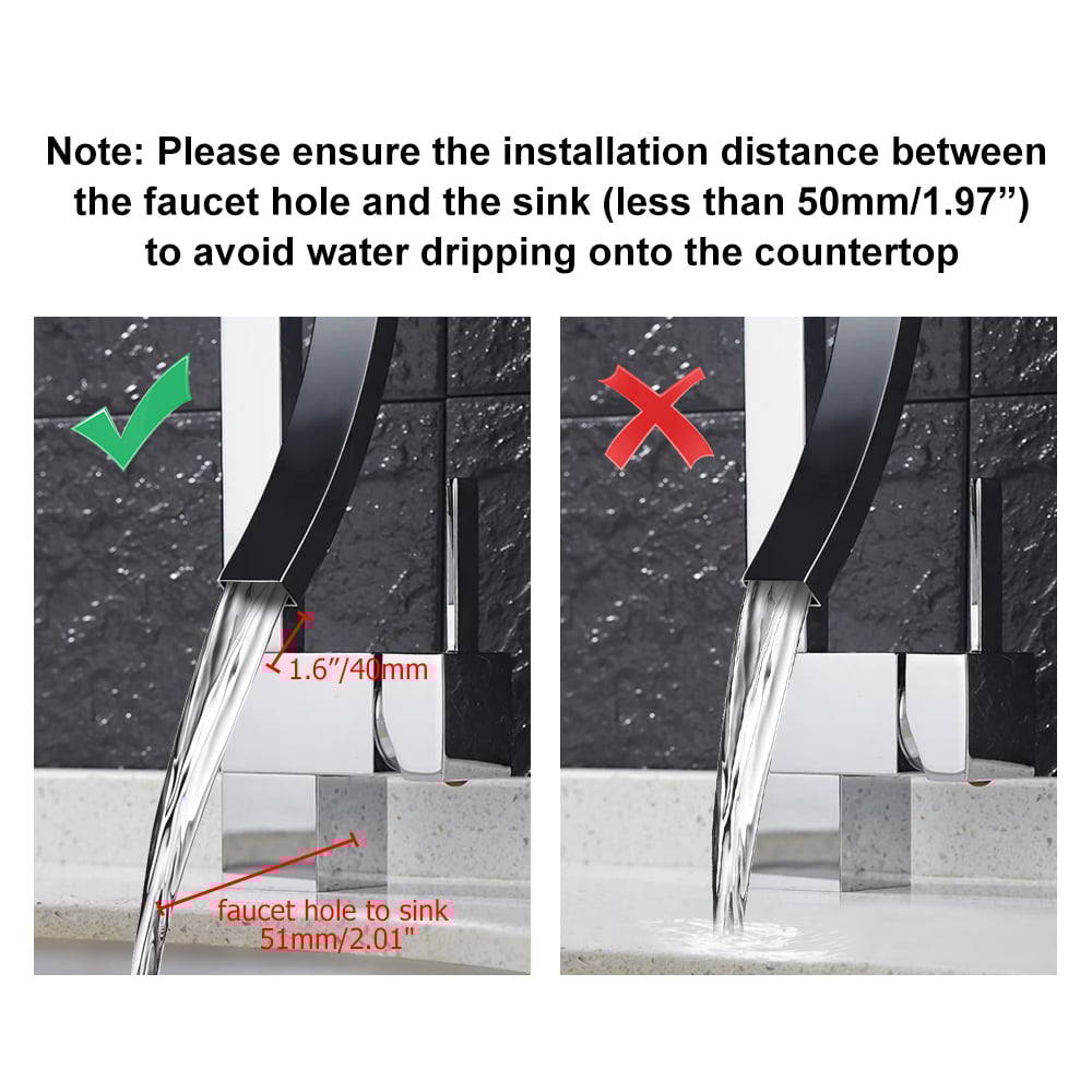 HMR Modern Single Handle 1-Hole Bathroom Sink Faucet with Waterfall Spout Brass - Chrome