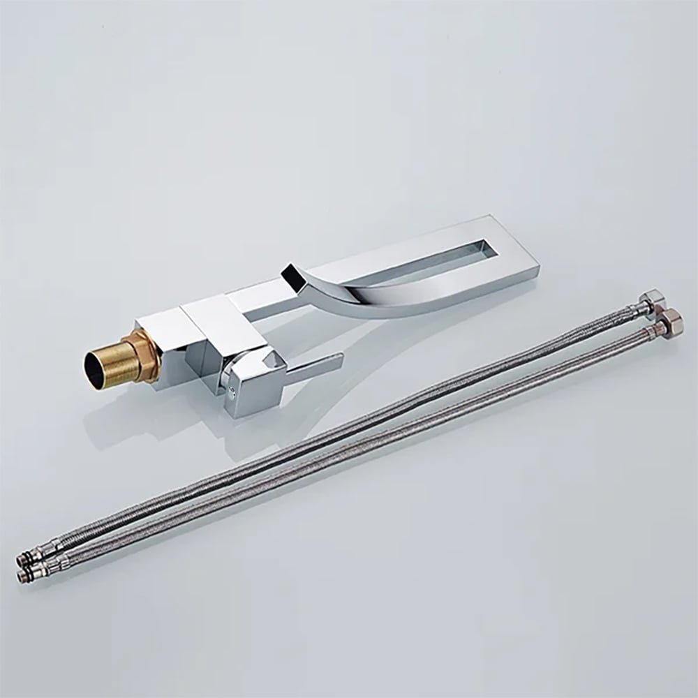HMR Modern Single Handle 1-Hole Bathroom Sink Faucet with Waterfall Spout Brass - Chrome
