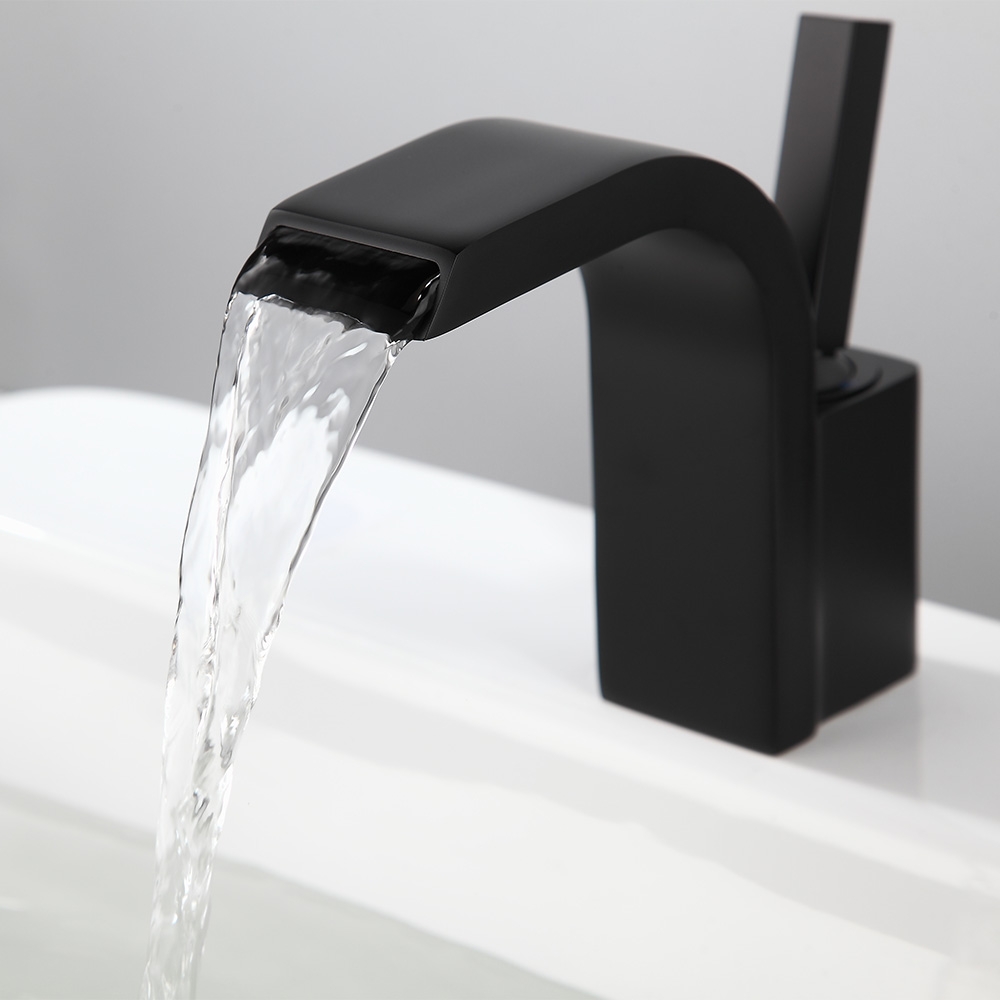 HMR - Spout Single Joystick Handle Sink Faucet in Matte Black
