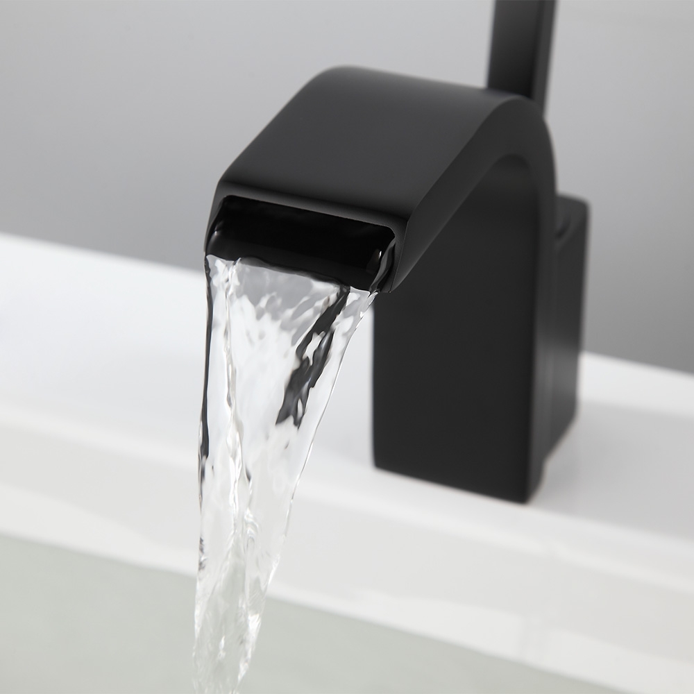 HMR - Spout Single Joystick Handle Sink Faucet in Matte Black